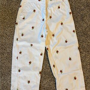 White Pants with strawberry embroidery